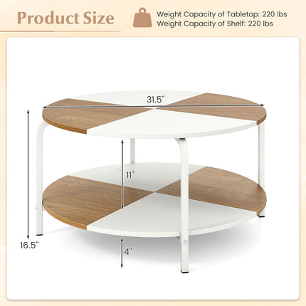 2-Tier Round Coffee Table Metal Frame with Storage Shelf