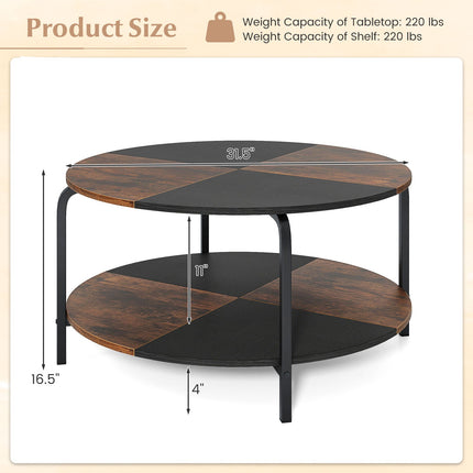 2-Tier Round Coffee Table Metal Frame with Storage Shelf