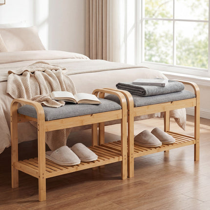 2-Tier Shoe Rack Bench with Flip-Top Storage-Natural