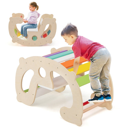 2-in-1 Rocking Horse Arch for Kids Montessori Climbing Toys with Arch Climber