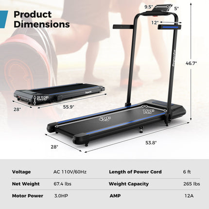 2 in 1 Folding Treadmill with Incline with Remote Control