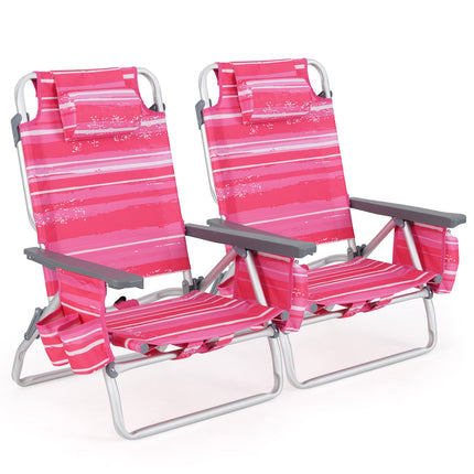 2 Pieces Folding Backpack Beach Chair with Pillow-Pink