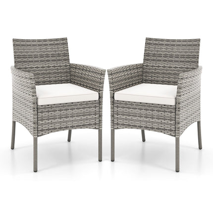 2 Pieces Outdoor PE Rattan Armchairs with Cozy Seat Cushions-White