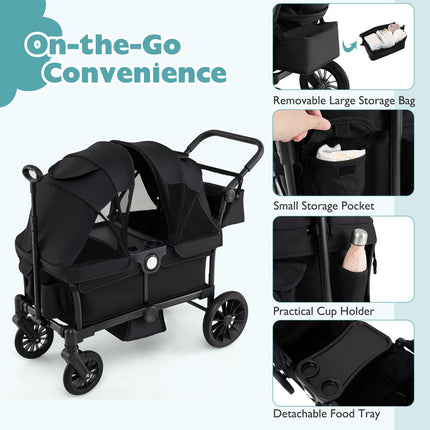 2 Seater Push Pull Collapsible Kids Wagon Stroller with Adjustable Handlebars