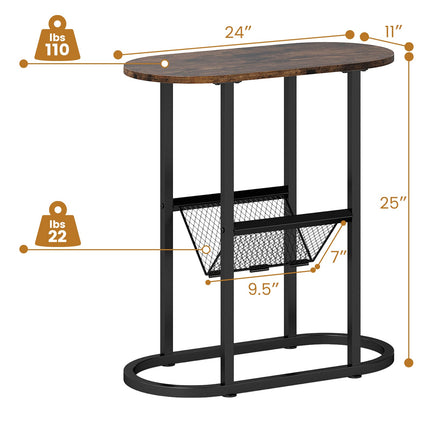 2-tier Oval Narrow Bedside End Table