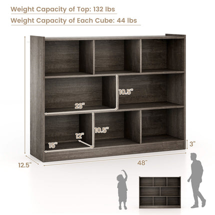 3-Tier Open Bookcase 8-Cube Floor Standing Storage Shelves