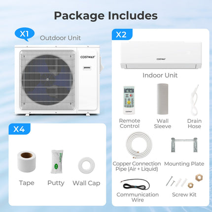 30000 BTU 2 Zone 23 SEER2 Mini Split Air Conditioner Wifi Enabled with Heat Pump