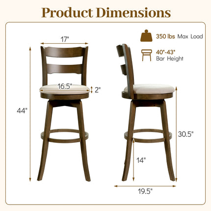 30.5 Inch Swivel Barstools with Backrest & Upholstered Seat