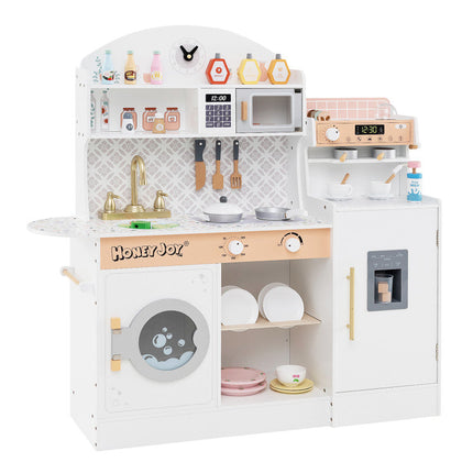3-IN-1 Kids Furniture: Kids Table Chairs Set + Bookshelf + White Play Kitchen Sets