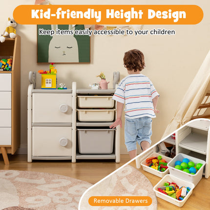 31 Inch Toy Chest and Bookshelf for Toddlers with Enclosed Cabinets and Pull-out Drawers