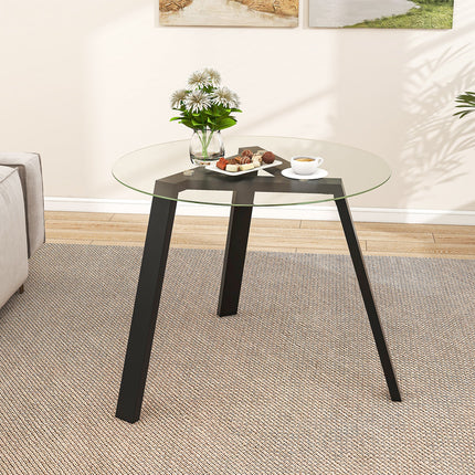 36 Inches Round Glass Dining Table for 4 with Rubber Wood Frame