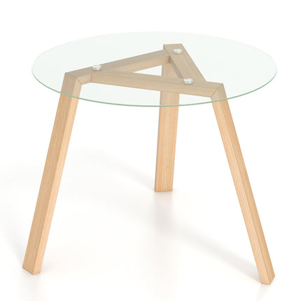 36 Inches Round Glass Dining Table for 4 with Rubber Wood Frame
