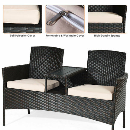 Modern Patio Conversation Set with Built-in Coffee Table and Cushions