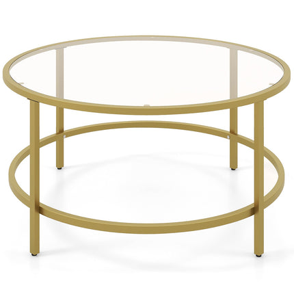 36 Inch Round Coffee Table with Tempered Glass Tabletop