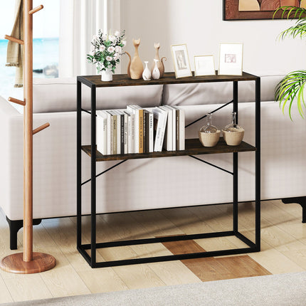 36" Console Table 2-Tier Entryway Table with Wooden Open Shelves and Metal Frame