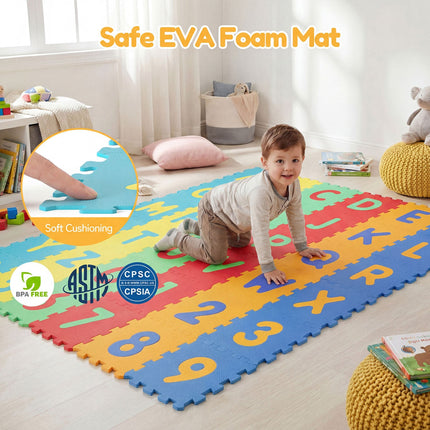 36-Piece Interlocking Baby Puzzle Floor Tiles with Educational Alphabet