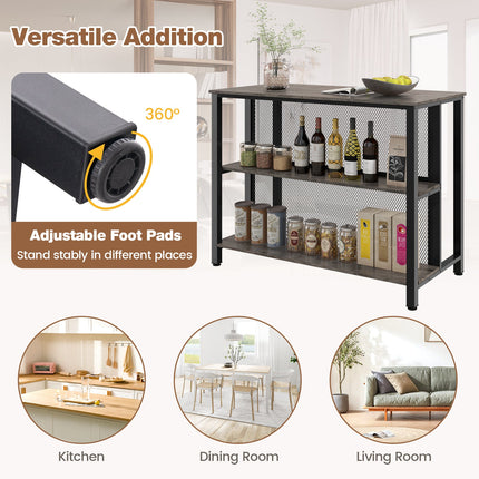 36 Inch 3-Tier Bar Table with Storage Metal Frame Adjustable Foot Pads for Dining Room