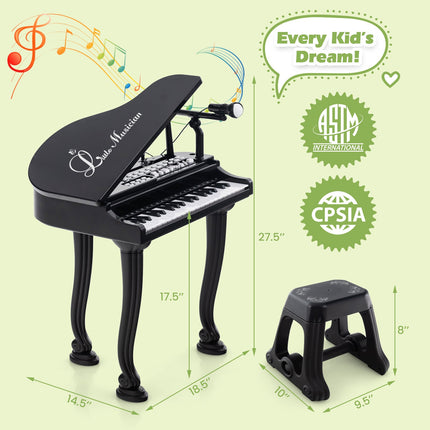 37 Keys Kids Piano Keyboard with Stool and Piano Lid