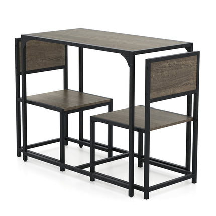 3 Pcs Dining Set Compact Table and 2 Chair with Metal Frame for for Small Space