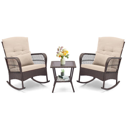 3 Pieces Rocking Bistro Set with 2-Tier Coffee Table