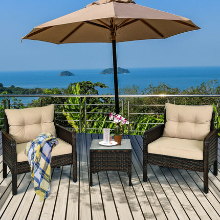 3 Pcs Outdoor Patio Rattan Conversation Set with Seat Cushions-Black