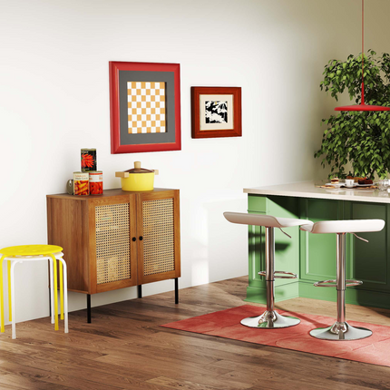 5-Piece Kitchen & Dining Bundle: Adjustable Bar Stools (Set of 2) + Stackable Stools (Set of 6) + Rattan Storage Sideboard
