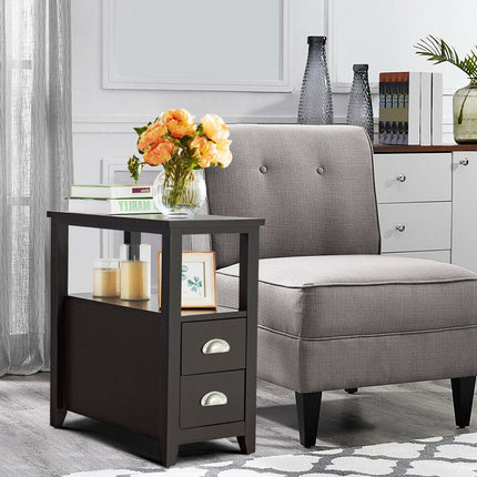 End Table Wooden with 2 Drawers and Shelf Bedside Table