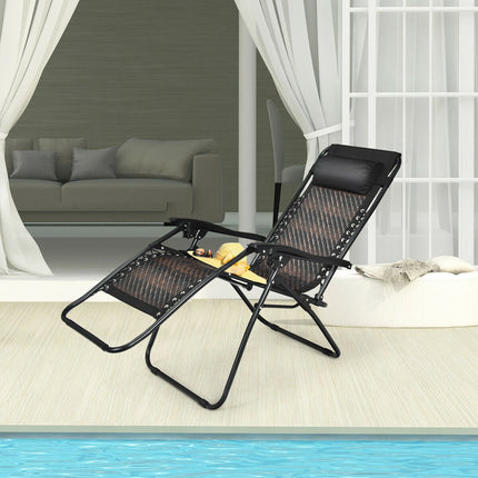 Folding Rattan Zero Gravity Lounge Chair with Removable Head Pillow