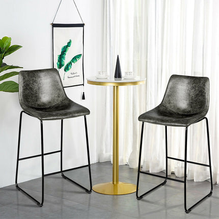 Set of 2 Bar Stool Faux Suede Upholstered Chairs