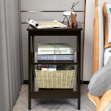 3-Tier Nightstand End Table with X Design Storage