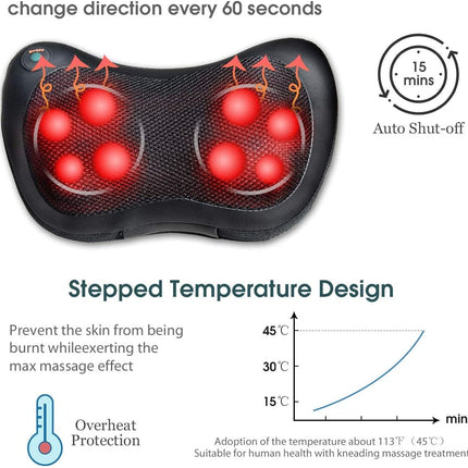 Shiatsu Pillow Massager with Heat Deep Kneading for Shoulder  Neck and Back