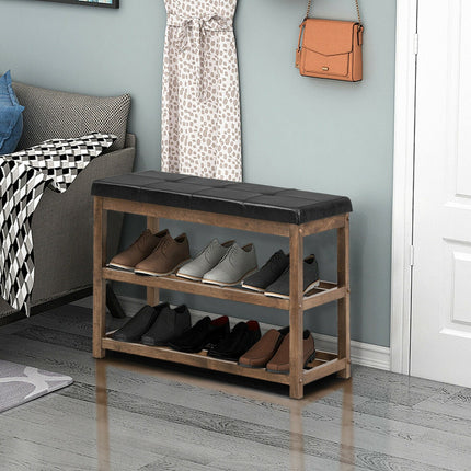 2-Tier Wooden Shoe Rack Bench with Padded Seat