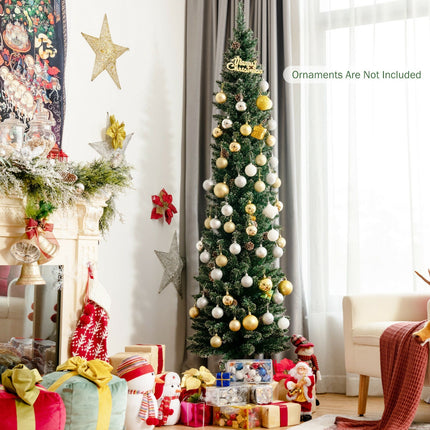 Snowy Artificial Pencil Christmas Tree with Pine Cones