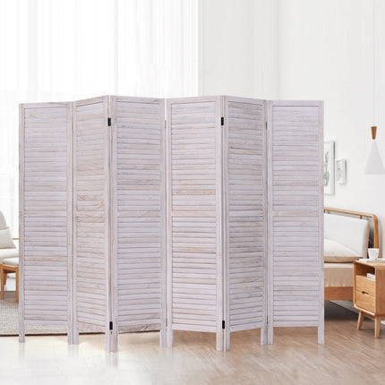 6 Panels Classic Venetian Wooden Slat Room Screen-White