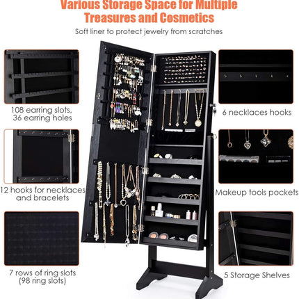 Jewelry Cabinet Stand Mirror Armoire with Large Storage Box