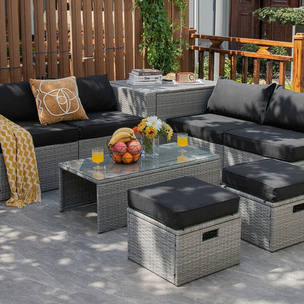 8 Pieces Patio Rattan Furniture Set with Storage Waterproof Cover and Cushion