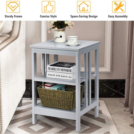 2 Pieces 3-Tier Nightstand with Reinforced Bars and Stable Structure