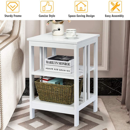 2 Pieces 3-Tier Nightstand with Reinforced Bars and Stable Structure