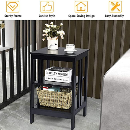 2 Pieces 3-Tier Nightstand with Reinforced Bars and Stable Structure