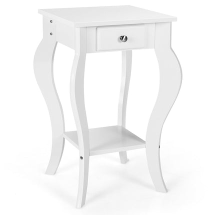 2-Tier End Table with Drawer and Shelf for Living Room Bedroom