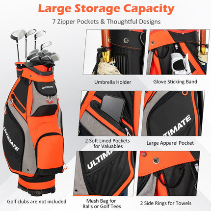 10.5 Inch Golf Stand Bag with 14 Way Dividers and 7 Zippered Pockets