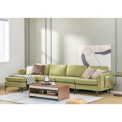 Modular L-shaped Sectional Sofa with Reversible Ottoman and 2 USB Ports