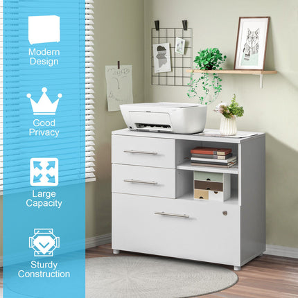 3 Drawer Lateral File Cabinet on Wheels with Storage Shelves