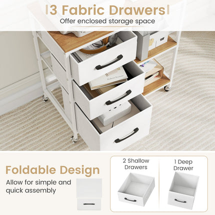 3 Drawer Mobile File Cabinet with Charging Station Rolling Printer Stand with Open Storage Shelves