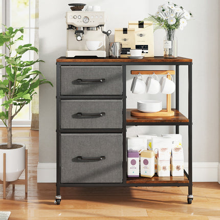 3 Drawer Mobile File Cabinet with Charging Station Rolling Printer Stand with Open Storage Shelves