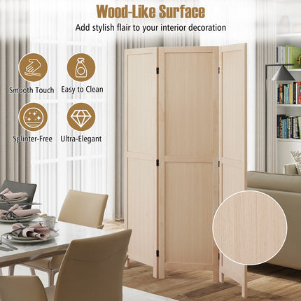 3 Panel Folding Room Divider for Home Office Bedroom Restaurant-Beige