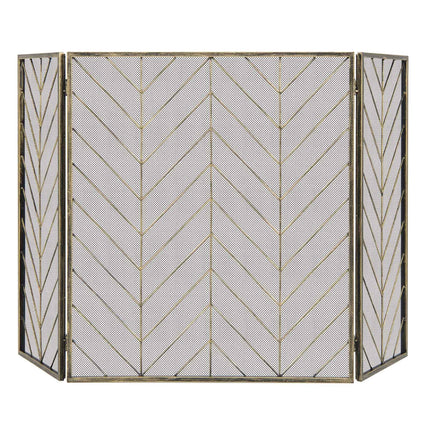 3-Panel Metal Foldable Fireplace Screen with Metal Mesh