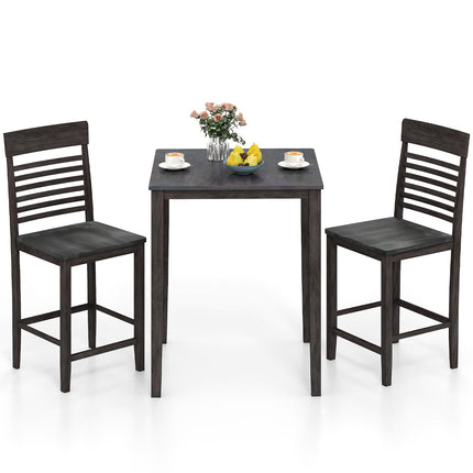 3-Piece Counter-Height Dining Table Set for 2 with Rubber Wood Frame and Footrest