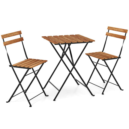 3 Piece Patio Acacia Wood Bistro Set with Slatted Seat and Tabletop