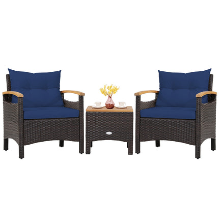 3 Pieces Patio Rattan Furniture Set with Removable Cushion